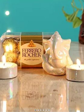 Ganesha Idol & candles with Ferrero Rocher